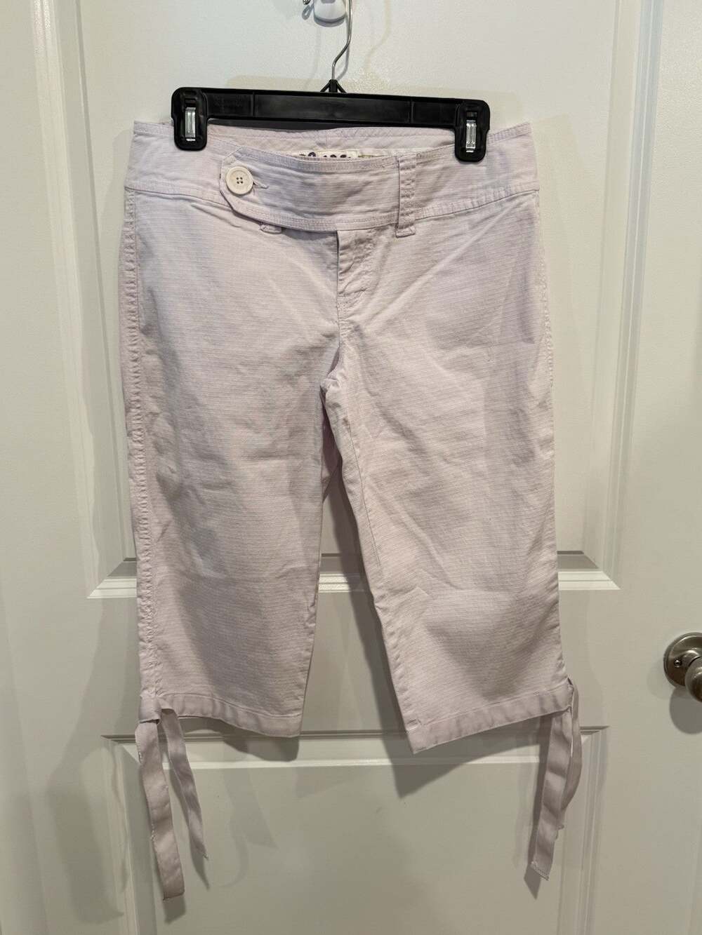 Y2K Plugg Light Pink Capri Pants Women Size 9 Ripstop Ties At Hem